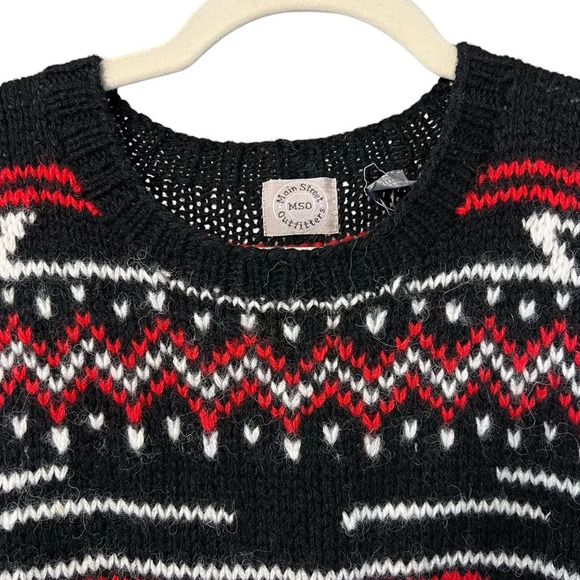 Vintage Main Street Outfitters Southwestern Shetland Wool Sweater Black Red VTG - Picture 3 of 6